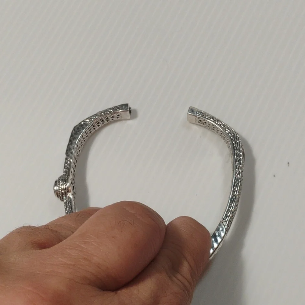 Sarda 925 Sterling Silver Bali Made Bangle Cuff With Brilliant Fire Gemstone - Picture 5 of 9